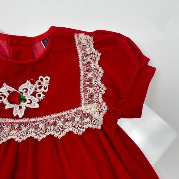 Vintage All Dressed Up Size 18 mo Red Velvet and White lace trimmed Dress - Picture 6 of 12